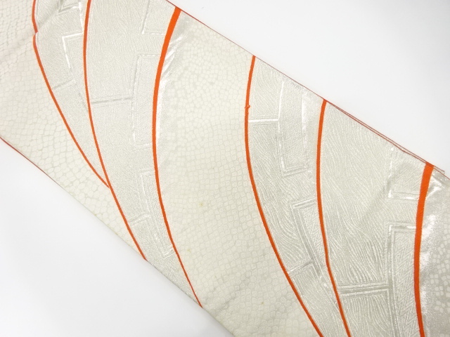 JAPANESE KIMONO / ANTIQUE FUKURO OBI / SILK / WOVEN GEOMETRIC